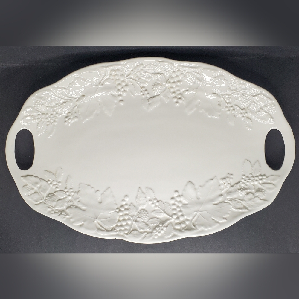 Large Ceramic White Serving Platter, Made In Italy for Over & Back - 16.5", New